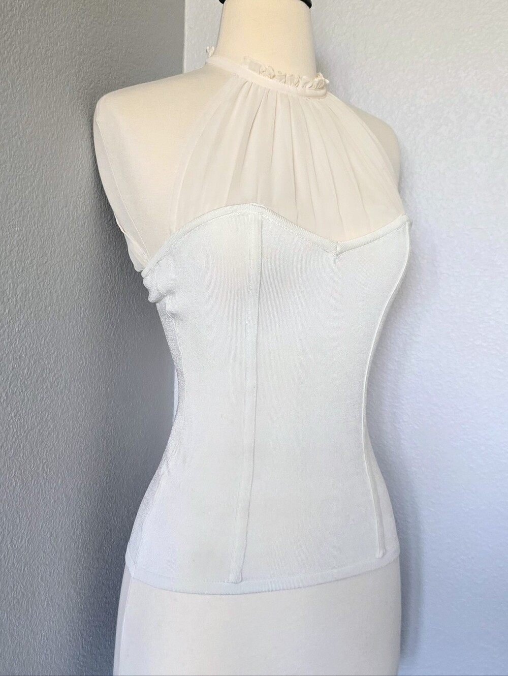 bebe Ivory Sweetheart Neck Halter Going Out Top Vintage Y2K 2000s Small - Picture 2 of 5